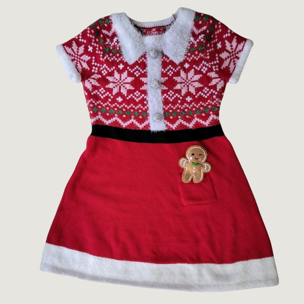33 Degrees Christmas Sweater Dress Gingerbread Fair Isle Red White Junior L 14